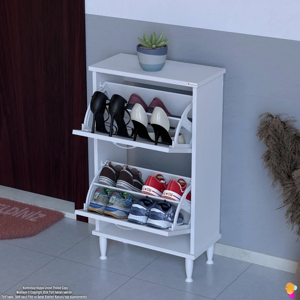 Modilayn UMAY Kapı Önü 52 x 90 x 25,5 cm’lik 2 Düşer Kapak 4 Göz Bölmeli Ayakkabılık