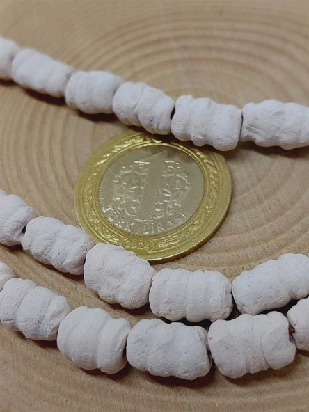 Beyaz Tırtıklı Mat Seramik Boncuk Dizi 10-12mm/33cm (54214) - 2