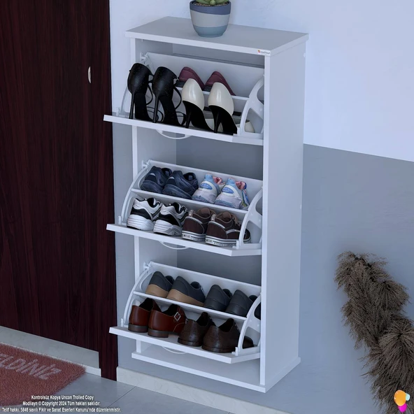 Modilayn VARBİ Asma Kapı Önü 52 x115x26 cm’ lik 3 Düşer Kapak 6 Göz Bölmeli Ayakkabılık