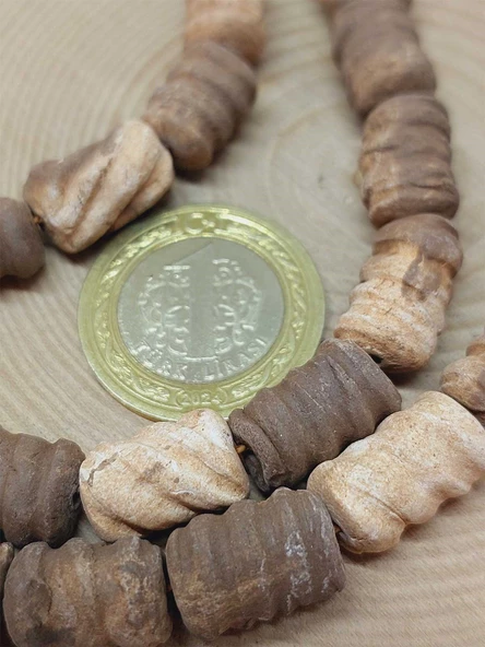 Kahverengi Pigmentli Tırtıklı Mat Seramik Boncuk Dizi 12-14mm/35cm (54212) - Resim 2