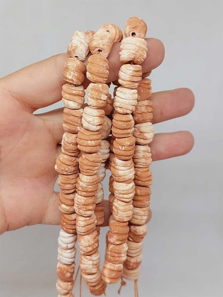 Kahverengi Pigmentli Tırtıklı Mat Seramik Boncuk Dizi 10-12mm/24cm (54224) ürün görseli