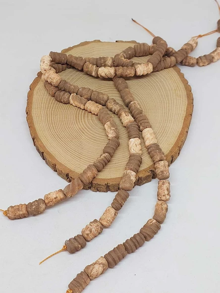 Kahverengi Pigmentli Tırtıklı Mat Seramik Boncuk Dizi 12-14mm/35cm (54212) - Resim 3