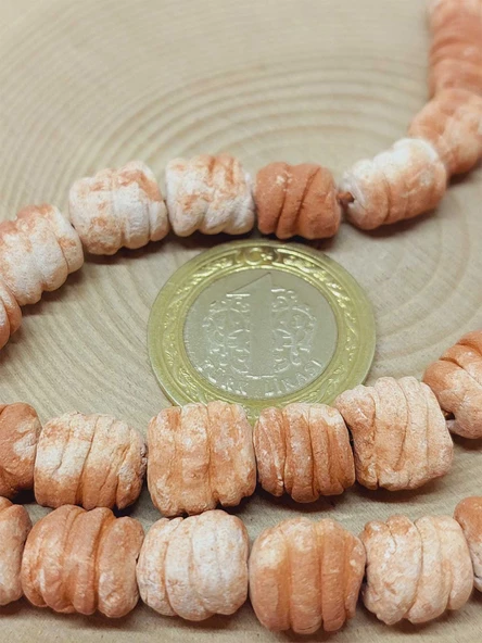 Kahverengi Pigmentli Tırtıklı Mat Seramik Boncuk Dizi 10-12mm/24cm (54224) - Resim 2