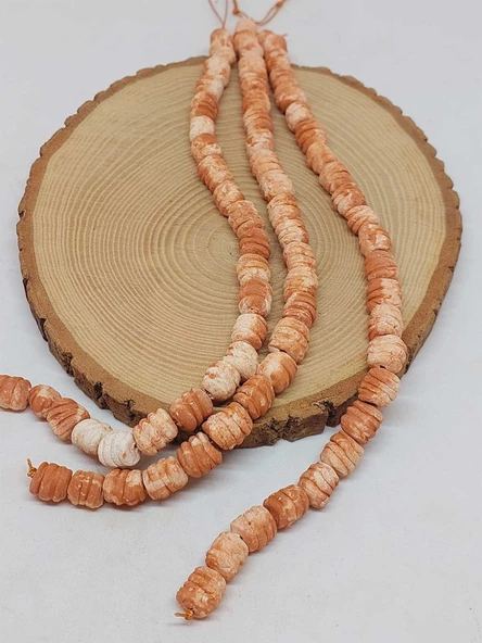 Kahverengi Pigmentli Tırtıklı Mat Seramik Boncuk Dizi 10-12mm/24cm (54224) - Resim 3