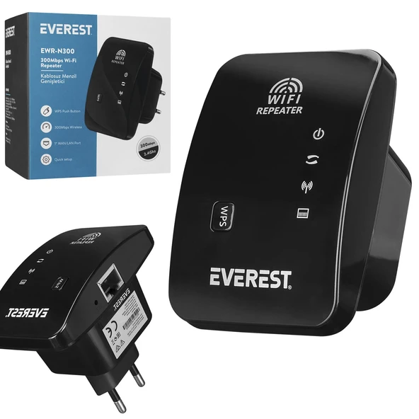 EVEREST EWR-N300 Kablosuz Menzil Genişletici Wi-Fi 300 Mbps