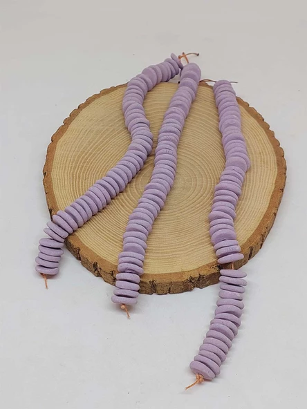 Mor Pigmentli Yassı Mat Seramik Boncuk Dizi 10-12mm/23cm (54200) - Resim 3