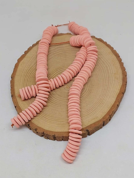 Pembe Pigmentli Yassı Mat Seramik Boncuk Dizi 10-12mm/23cm (54202) - Resim 3