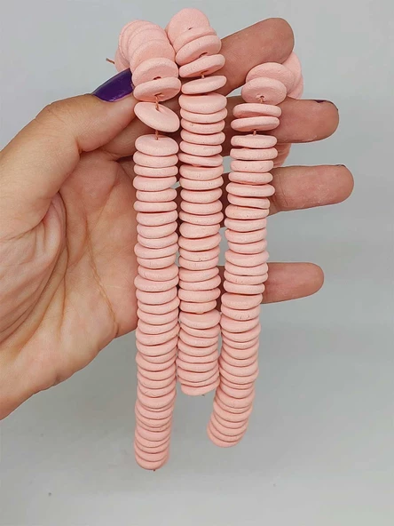 Pembe Pigmentli Yassı Mat Seramik Boncuk Dizi 10-12mm/23cm (54202) ürün görseli 1