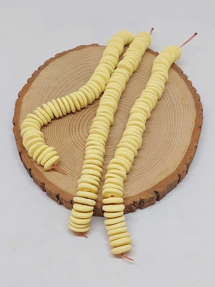 Sarı Pigmentli Yassı Mat Seramik Boncuk Dizi 10-12mm/23cm (54198) - Resim 3