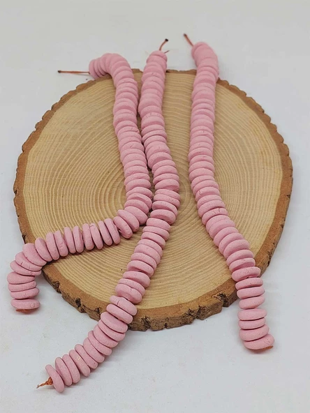 Pembe Pigmentli Yassı Mat Seramik Boncuk Dizi 10-12mm/23cm (54196) - Resim 2