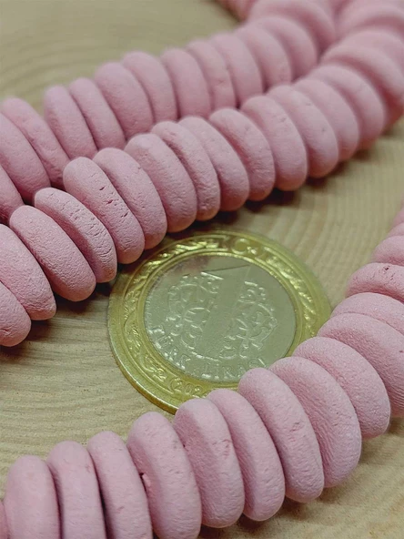 Pembe Pigmentli Yassı Mat Seramik Boncuk Dizi 10-12mm/23cm (54196) ürün görseli 1
