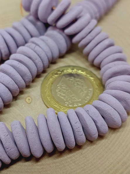 Mor Pigmentli Yassı Mat Seramik Boncuk Dizi 10-12mm/23cm (54200) - Resim 2