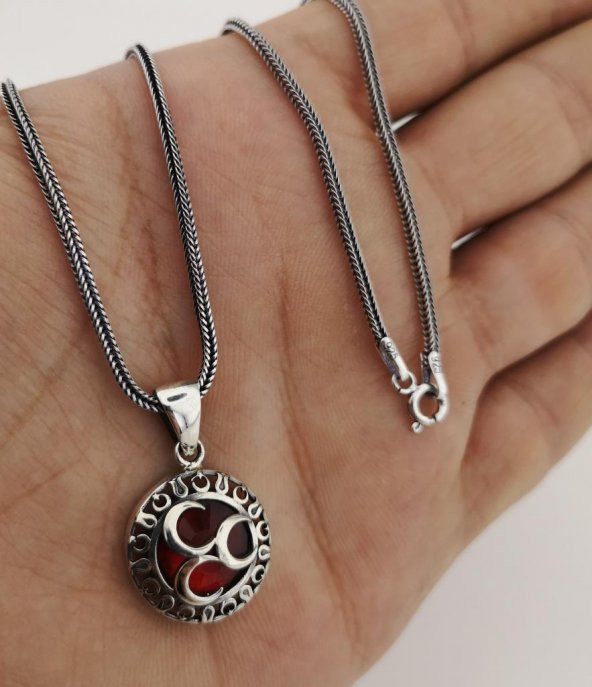 Özel Tasarım Üç Hilal 925 Ayar Gümüş Erkek Kolye 60 CM - 2