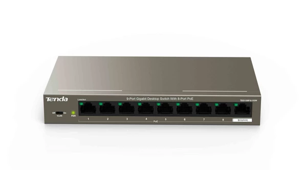 TENDA 8 Port PoE 9 Port Masaüstü Switch TEG1109P-8-102W