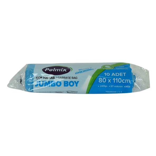 Polmix Çöp Torbası Jumbo Boy 80x110Cm 220Gr 27Mikron 90Lt Mavi Rulo 10 Adet - Resim 2