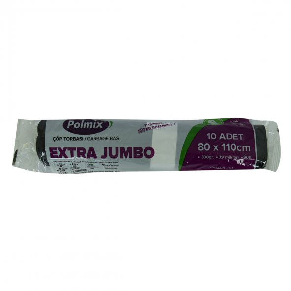 Çöp Torbası Extra Jumbo Boy 80x110Cm 300Gr 39Mikron 90Lt Siyah Rulo 10 Adet - 5