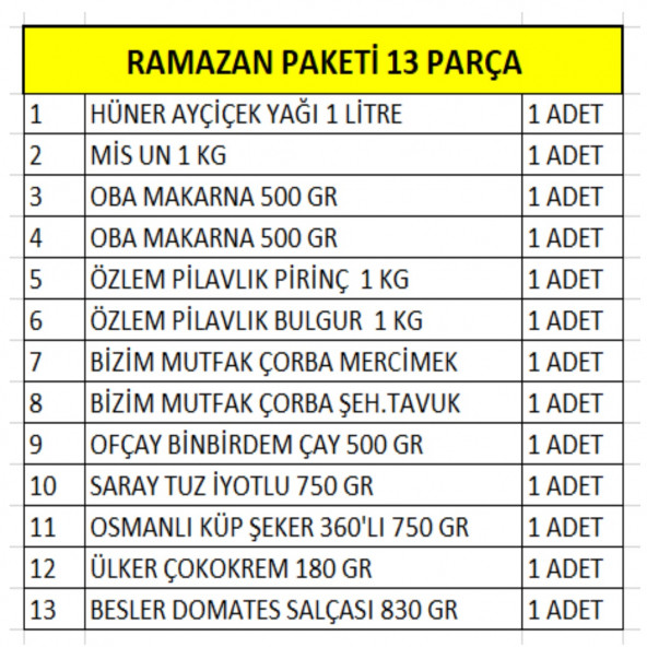 RAMAZAN PAKETİ 13 PARÇA - 2