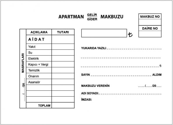 Apartman Makbuzu 14x20 2 Nüsya 50 yp. Otokopili - 2