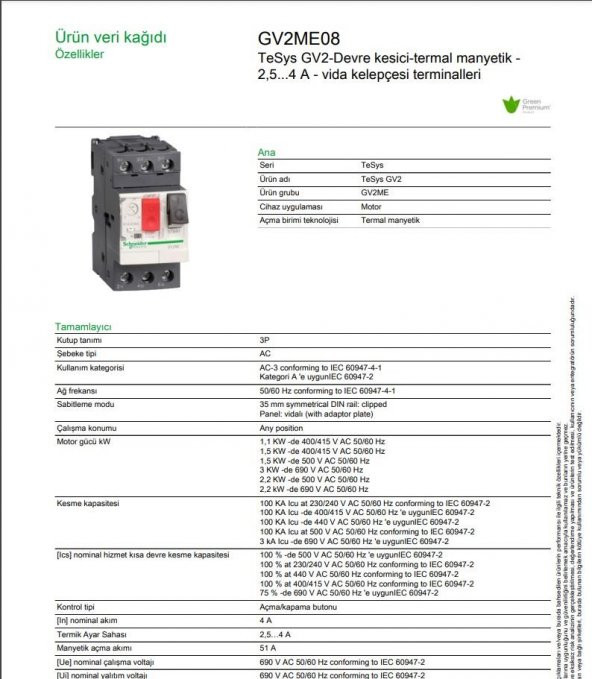 Schneider GV2ME08 2,5-4 Amper Motor Koruma Şalteri (Termik Şalter) - 4