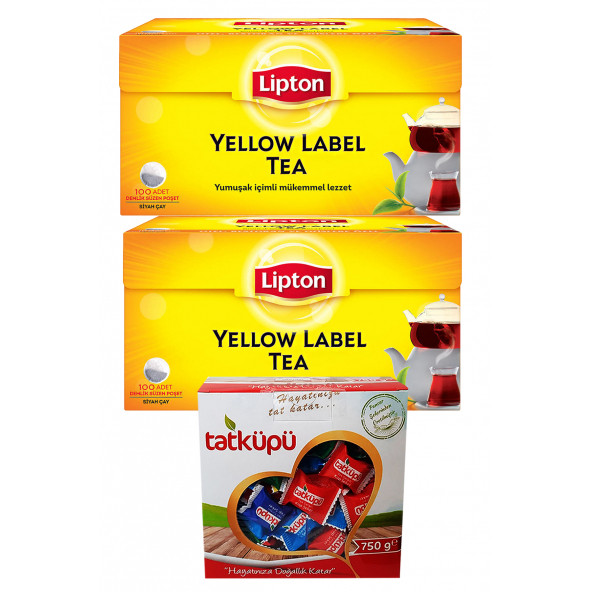 Lipton Yellow Label Demlik Poşet Çay 100'Lü 2 ADET + TATKÜPÜ Sargılı Küp Şeker 750 gr