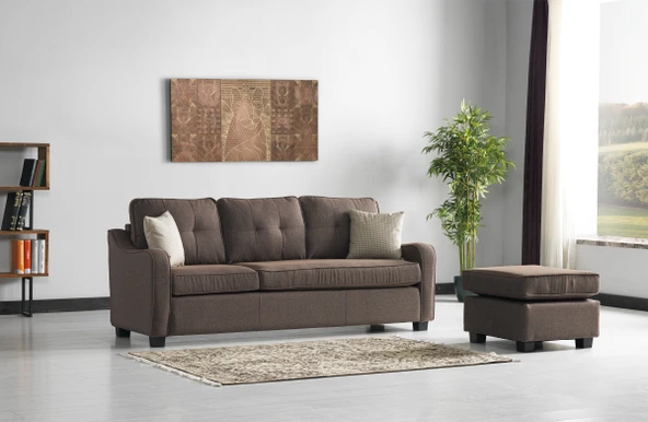 Meşe Home Plus Kılıflı Torba Yaylı Keten Kumaş Fonksiyonel Çift Yönlü Köşe Takımı Kahverengi - 3