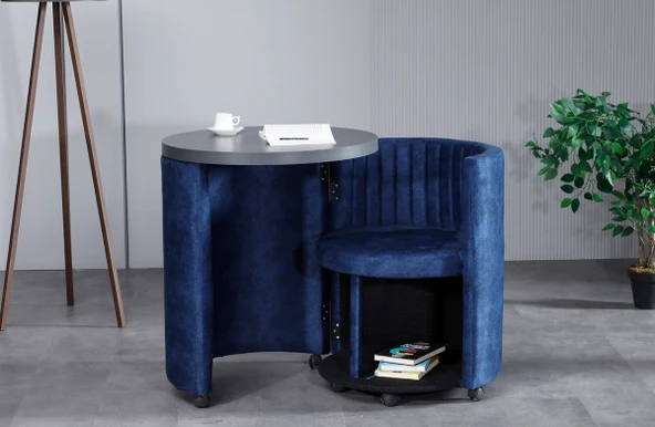 Meşe Home Marvel Tezgahlı Depolama Alanlı Tekerlekli Nubuk Kumaş Puf - Bench