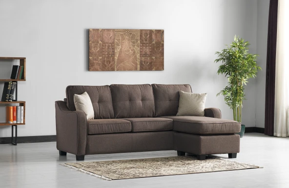 Meşe Home Plus Kılıflı Torba Yaylı Keten Kumaş Fonksiyonel Çift Yönlü Köşe Takımı Kahverengi - 2