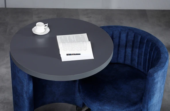 Meşe Home Marvel Tezgahlı Depolama Alanlı Tekerlekli Mavi Nubuk Kumaş Puf - Bench - 6