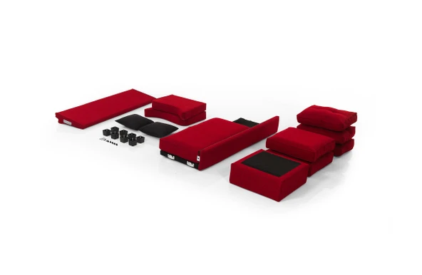 Meşe Home Plus Kılıflı Torba Yaylı Keten Kumaş Fonksiyonel Çift Yönlü Köşe Takımı Kırmızı - 10