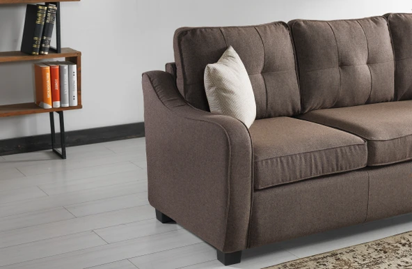 Meşe Home Plus Kılıflı Torba Yaylı Keten Kumaş Fonksiyonel Çift Yönlü Köşe Takımı Kahverengi - 5