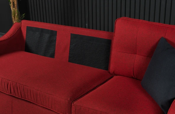 Meşe Home Plus Kılıflı Torba Yaylı Keten Kumaş Fonksiyonel Çift Yönlü Köşe Takımı Kırmızı - 6