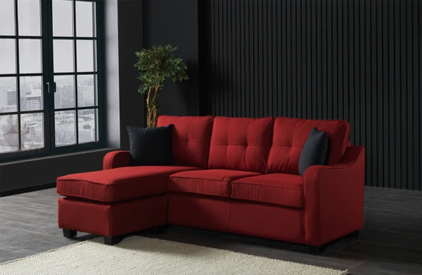 Meşe Home Plus Kılıflı Torba Yaylı Keten Kumaş Fonksiyonel Çift Yönlü Köşe Takımı Kırmızı - 2