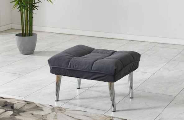 Meşe Home Smart Kılıflı Süngerli Metal Ayaklı Puf Gri