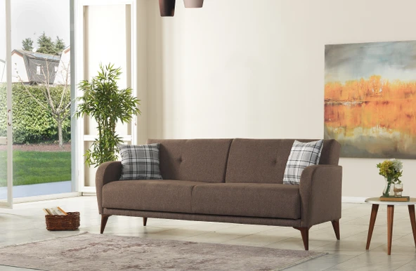 Meşe Home Rinka Süngerli Kollu Bazalı Yataklı Kahve Üçlü Koltuk Kanepe - 2