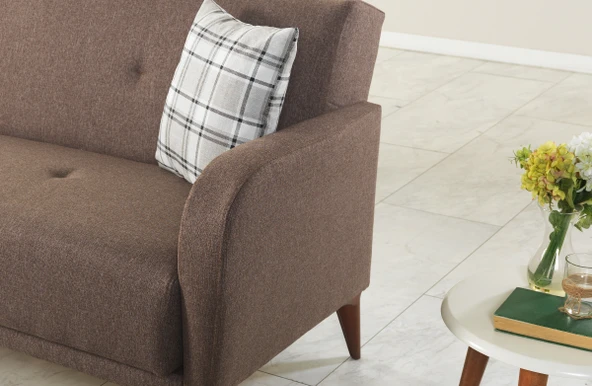 Meşe Home Rinka Süngerli Kollu Bazalı Yataklı Kahve Üçlü Koltuk Kanepe - 6