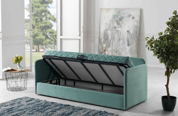 Meşe Home Siesta Fonksiyonel Kanepe Koltuk Metal Bazalı Yataklı Süngerli Su Yeşili Plastik Ayaklı - 2