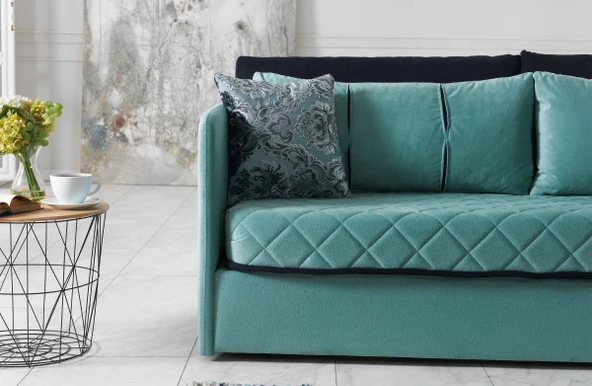 Meşe Home Siesta Fonksiyonel Kanepe Koltuk Metal Bazalı Yataklı Süngerli Su Yeşili Plastik Ayaklı - 4