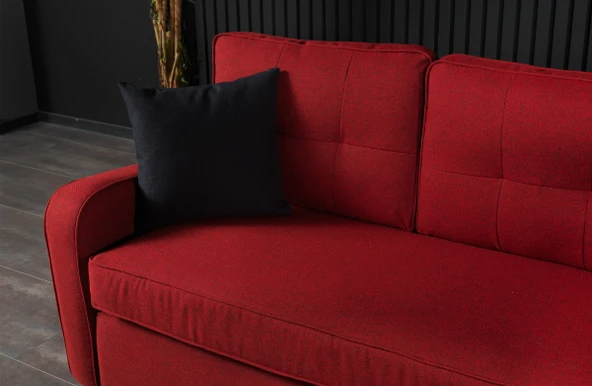 Meşe Home Plus Kılıflı Torba Yaylı Keten Kumaş Fonksiyonel Üçlü Kanepe Koltuk Kırmızı - 2
