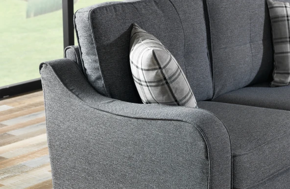 Meşe Home Plus Kılıflı Torba Yaylı Keten Kumaş Fonksiyonel Üçlü Kanepe Koltuk Gri - 3