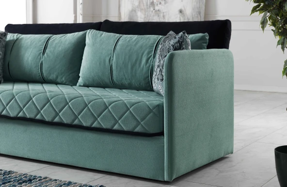 Meşe Home Siesta Fonksiyonel Kanepe Koltuk Metal Bazalı Yataklı Süngerli Su Yeşili Plastik Ayaklı - 6