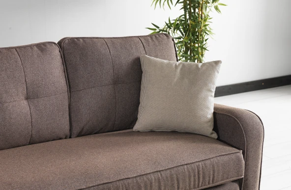 Meşe Home Plus Kılıflı Torba Yaylı Keten Kumaş Fonksiyonel Üçlü Kanepe Koltuk Kahve - 2