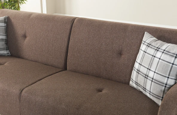 Meşe Home Rinka Süngerli Kollu Bazalı Yataklı Kahve Üçlü Koltuk Kanepe - 5