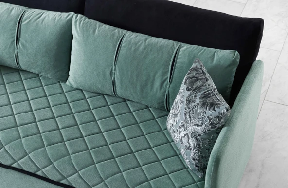 Meşe Home Siesta Fonksiyonel Kanepe Koltuk Metal Bazalı Yataklı Süngerli Su Yeşili Plastik Ayaklı - 5