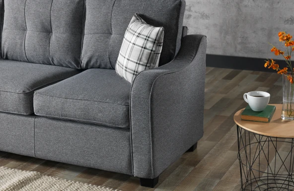 Meşe Home Plus Kılıflı Torba Yaylı Keten Kumaş Fonksiyonel Üçlü Kanepe Koltuk Gri - 4