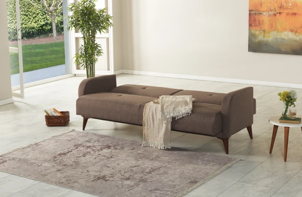 Meşe Home Rinka Süngerli Kollu Bazalı Yataklı Kahve Üçlü Koltuk Kanepe - 4