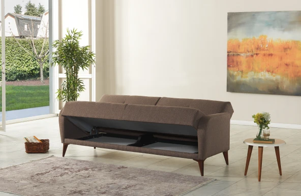 Meşe Home Rinka Süngerli Kollu Bazalı Yataklı Kahve Üçlü Koltuk Kanepe - 3