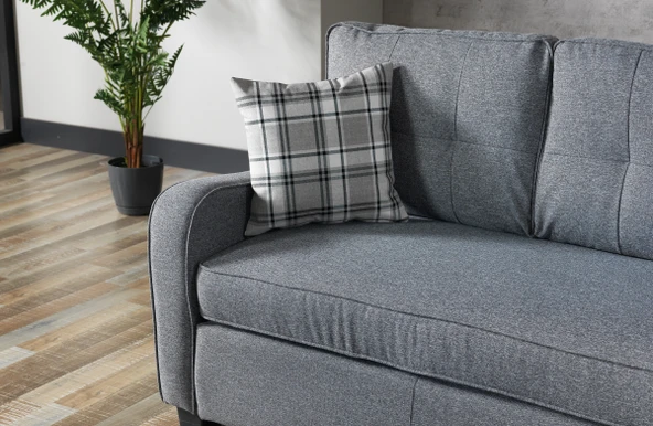 Meşe Home Plus Kılıflı Torba Yaylı Keten Kumaş Fonksiyonel Üçlü Kanepe Koltuk Gri - 2