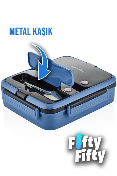 Vagonlife Lunch Box 1000 ML Tek Kat 3 Bölmeli Metal Kaşıklı Yeni Nesil Sefer Tası-FFLBOX10164 - 4