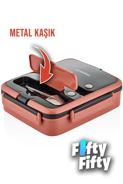 Vagonlife Lunch Box 1000 ML Tek Kat 3 Bölmeli Metal Kaşıklı Yeni Nesil Sefer Tası-FFLBOX10164 - 10