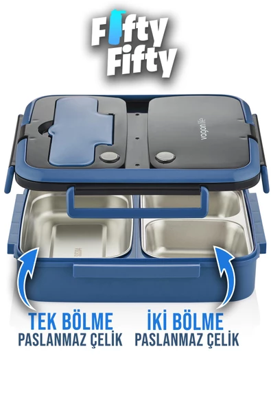 Vagonlife Lunch Box 1000 ML Tek Kat 3 Bölmeli Metal Kaşıklı Yeni Nesil Sefer Tası-FFLBOX10164 - 3